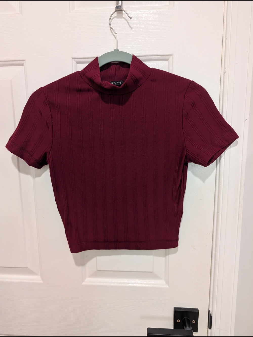 Urban Outfitters Burgundy Short Sleeve Mock Neck Crop Top